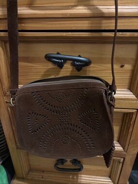 NOT AVAILABLE Polo by Ralph Lauren Brown Laser-Cut Suede Crossbody